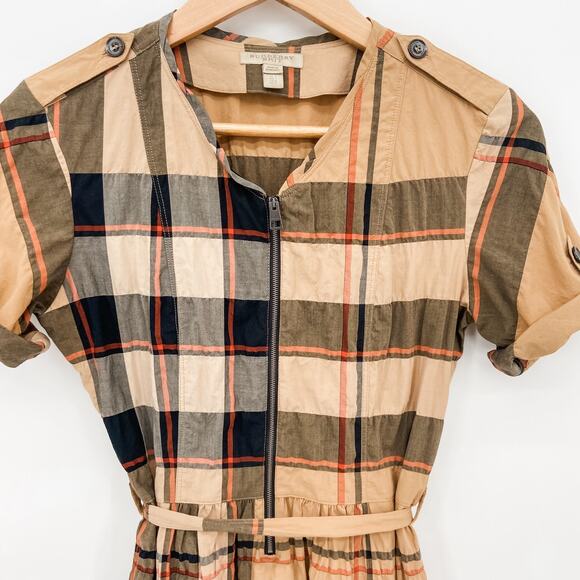 Burberry Dress Shirt Plaid Classic Nova Check Tan Brown US 2 Summer Print Black - Picture 7 of 14